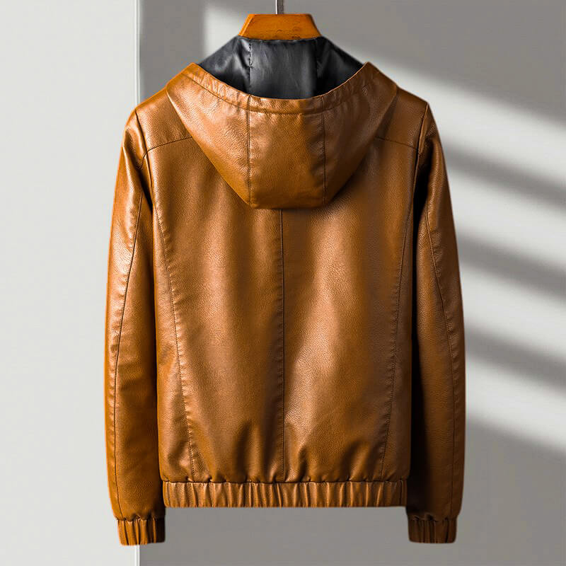 UrbanEdge Hooded Leather Jacket