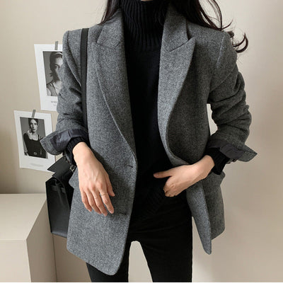 Classic Herringbone Wool Blazer