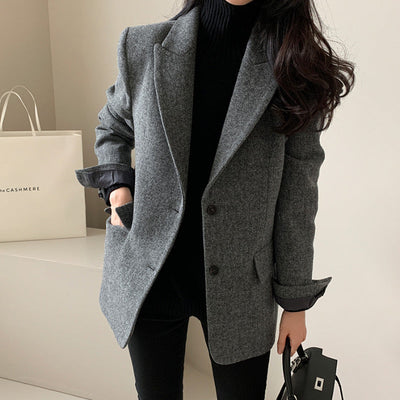 Classic Herringbone Wool Blazer