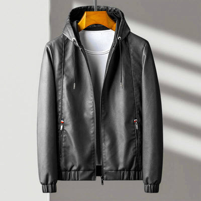 UrbanEdge Hooded Leather Jacket